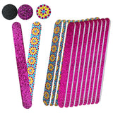 20 pc ALAZCO Premium Nail Files Coarse Medium Grit Professionals & DIY Washable Emery Boards for Natural Acrylic Gel Press-On Nails Travel TSA Friendly Geometric Pattern/Black & Pink Glitters