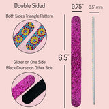 20 pc ALAZCO Premium Nail Files Coarse Medium Grit Professionals & DIY Washable Emery Boards for Natural Acrylic Gel Press-On Nails Travel TSA Friendly Geometric Pattern/Black & Pink Glitters