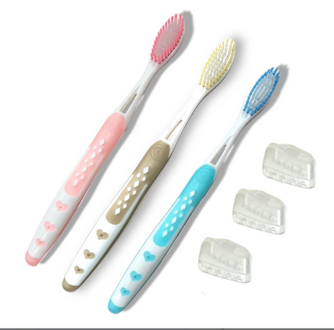 3pc Soft Bristles Toothbrush Deep Cleaning Sensitive Teeth Gum Extra Fine Bristles Ergonomic Non-Slip Comfort Hold Tooth Brush & Caps Pastel Colors BPA-Free