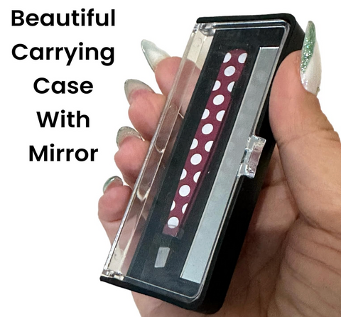 Polka Dot Tweezers Surgical Grade Stainless Steel - Slant Tip Professional Eyebrow Shaping Splinter Ingrown Facial Hair Removal Protective Case with Mirror - Ideal Tweezer for Men Women