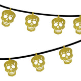 2 Halloween Skull Garland Banner Decorations Scary Spooky Sparkly Glittery Gold Black Reversible Gothic Witchy Birthday Party Day of the Dead Dia de los Muertos 12 Skulls each (5 ft. Each)