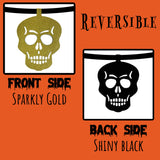 2 Halloween Skull Garland Banner Decorations Scary Spooky Sparkly Glittery Gold Black Reversible Gothic Witchy Birthday Party Day of the Dead Dia de los Muertos 12 Skulls each (5 ft. Each)
