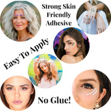 1800 Crystal Clear Self Adhesive Face Body Rhinestones Gems Strong Stickers 3 Sizes Stick On Embellishment Jewels Body Face Nails Bling Craft DIY Decorations(4/6/9mm)