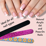 20 pc ALAZCO Premium Nail Files Coarse Medium Grit Professionals & DIY Washable Emery Boards for Natural Acrylic Gel Press-On Nails Travel TSA Friendly Geometric Pattern/Black & Pink Glitters