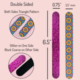 20 pc ALAZCO Premium Nail Files Coarse Medium Grit Professionals & DIY Washable Emery Boards for Natural Acrylic Gel Press-On Nails Travel TSA Friendly Geometric Pattern/Black & Pink Glitters
