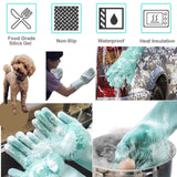 ALAZCO 2 Pairs of BPA FREE Silicone Dishwashing Gloves for Kitchen Silicone Scrubbing Gloves Soft Bristles Cleaning Pet Care Washing Reusable Non-Slip & Heat Resistant
