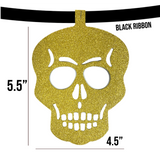 2 Halloween Skull Garland Banner Decorations Scary Spooky Sparkly Glittery Gold Black Reversible Gothic Witchy Birthday Party Day of the Dead Dia de los Muertos 12 Skulls each (5 ft. Each)