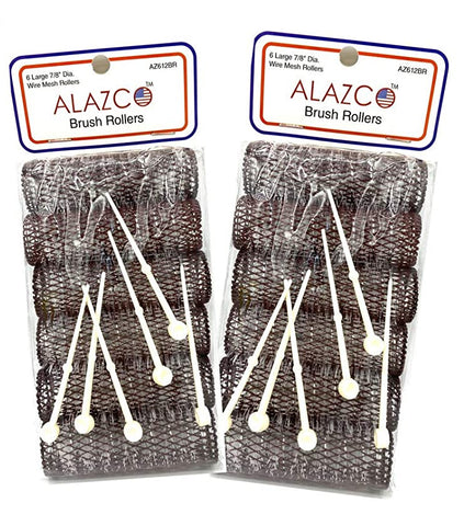 12 pc Vintage Style Hair Rollers BRUSH ROLLERS & 12 PINS - Mesh Hair Curlers with Bristles 3"x 7/8" (12 Large Rollers & Pins)