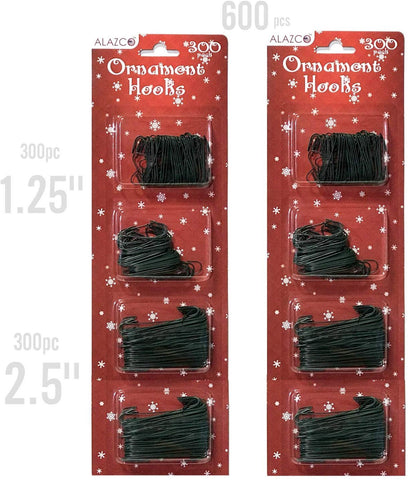 ALAZCO Value Set 600pc Green Ornament Hanging Hooks Holiday Decor - Includes 300 Large (2.5") & 300 Small (1.25") Hooks