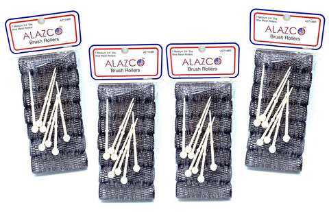 ALAZCO 28 pc Vintage Style Hair Roller Medium BRUSH ROLLERS & PINS Mesh Hair Curlers With Bristles 2.5"x 3/4", with Flexible Locking Pins