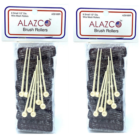 ALAZCO 16 pc Vintage Style Hair Roller MINI Small BRUSH ROLLERS & PINS Mesh Hair Curlers With Bristles 2"x 1/2" with Flexible Locking Pins - Tight Small Curls Short Hair Kids Pageants Doll Hair
