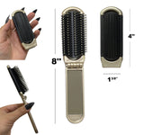 2 Champagne Color ALAZCO Folding Hair Brush With Mirror Compact Pocket Size Travel Car Gym Bag Purse Locker Swimming Camping Sleepover Gift and more