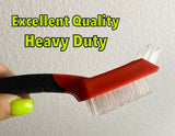 2 ALAZCO Soft-Grip Handle Heavy-Duty Tile Grout Brush - Extra-Stiff Bristles - Scraper Edge Plus Narrow Tip Bristles For Hard To Reach Areas Multi-Purpose - Red & Black