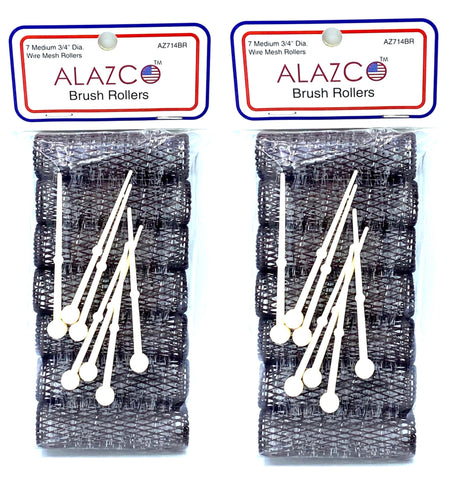 ALAZCO 14 pc Vintage Style Hair Roller Medium BRUSH ROLLERS & PINS Mesh Hair Curlers With Bristles 2.5"x 3/4", with Flexible Locking Pins