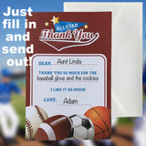 ALAZCO 24 Fill in the Blank Thank You Post Cards with Envelopes – Easy & Fun Gender Neutral Sports Themed All Star Thank You Notes For Boys or Girls Baseball Basketball Soccer Football