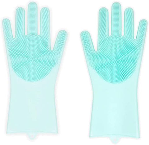 ALAZCO 1 Pair of BPA FREE Silicone Dishwashing Gloves for Kitchen Silicone Scrubbing Gloves Soft Bristles Cleaning Pet Care Washing Reusable Non-Slip & Heat Resistant