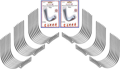 48pc Set ALAZCO Super Hooks - Hang Pictures Mirrors Clocks Wall Art Without Any Tool, Hammer, Nails or Drilling! Excellent Quality