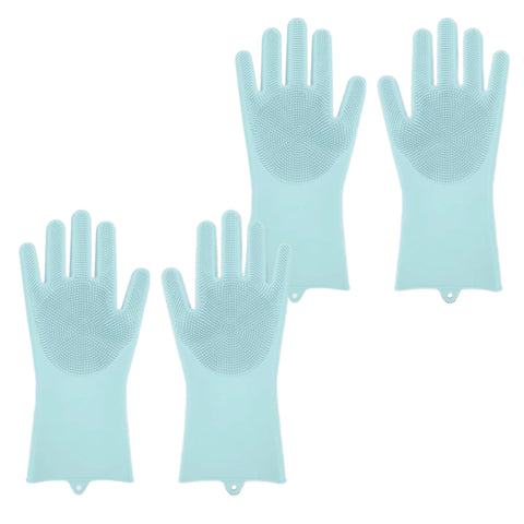 ALAZCO 2 Pairs of BPA FREE Silicone Dishwashing Gloves for Kitchen Silicone Scrubbing Gloves Soft Bristles Cleaning Pet Care Washing Reusable Non-Slip & Heat Resistant