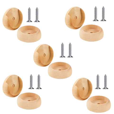 5 Complete Set Wooden Closet Pole Sockets with Screws - Closet Pole Rod Holders Organization Hallway Bathroom Curtain Clothing Store Accept Standard 1-3/8" Pole Universal Design Solid Wood