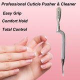 Comfort Hold Easy Grip Ergonomically Angled Curved Cuticle Pusher Tool Heavy Duty 5" Double Ended Pusher & Cleaner - Premium Pakistan Stainless Steel