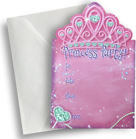 ALAZCO 24 Tiara Shaped Fill-in Invitations – Baby Shower Birthday Royal Queen Princess Party Play Dates Tea Party Magical Fairy Tale Themed Party Supply Enchanted Tiara Invite Cards with Envelopes