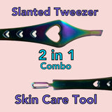 2 in 1 Rainbow Double Ended Tweezers Sharp Slant Precision Tweezer for Eyebrows & Ingrown Hair Removal Skin Care Tool Blackhead Pimple Comedone Remover
