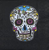Pack of 40 Day of the Dead Sugar Skull Cocktail Napkins 5x5’’ Beverage Chic Dia de los Muertos Halloween Party Napkins Bar Black w/Gold Foil Accents