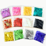1 Pack of 12 Sparkly Colors Chunky Glitter Iridescent Irregular Holographic Foil Flakes Confetti Nail Art Resin Body Eyes Face Craft Red Black Gold White Green Purple Pink Orange Blue Silver Voilet