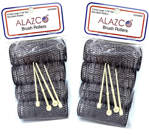  ALAZCO 8 pc Vintage Style Hair Rollers XLarge BRUSH ROLLERS & 8 PINS (8 XL Rollers) 
