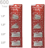ALAZCO Value Set 600pc Silver Ornament Hanging Hooks Holiday Decor - Includes 300 Large (2.5") & 300 Small (1.25") Hooks