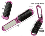  2 PINK ALAZCO Folding Hair Brush With Mirror Compact Pocket Size Travel Car Gym Bag Purse Locker Swimming Camping Sleepovers and more 