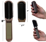  2 Metallic Brown Color ALAZCO Folding Hair Brush With Mirror Compact Pocket Size Travel Car Gym Bag Purse Locker Swimming Camping Sleepover Gift and more 