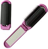  2 PINK ALAZCO Folding Hair Brush With Mirror Compact Pocket Size Travel Car Gym Bag Purse Locker Swimming Camping Sleepovers and more 
