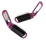  2 PINK ALAZCO Folding Hair Brush With Mirror Compact Pocket Size Travel Car Gym Bag Purse Locker Swimming Camping Sleepovers and more 