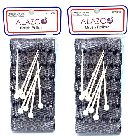  ALAZCO 14 pc Vintage Style Hair Roller Medium BRUSH ROLLERS & PINS Mesh Hair Curlers With Bristles 2.5"x 3/4", with Flexible Locking Pins 