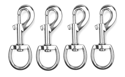  ALAZCO 4pc 3.5'' Inch by 1/2-Inch 70 Lbs Round Steel Swivel Eye Bolt Snap Hook Multipurpose Pet Leash Flag Pole Key Chain Clothlines Tarp Cover - Nickel Plated 