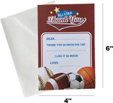 ALAZCO 24 Fill in the Blank Thank You Post Cards with Envelopes – Easy & Fun Gender Neutral Sports Themed All Star Thank You Notes For Boys or Girls Baseball Basketball Soccer Football