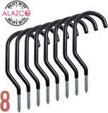 ALAZCO 8pc Heavy Duty Bike Hook & Utility Storage - Space Maximizer Instant Organizer Garage Basement Tool Shop Wall and Ceiling Mount Bicycle Hang Garden Hose Cords & More up to 60 lbs