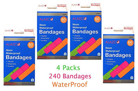 240pc ALAZCO Neon Adhesive Waterproof Bandages Strip (2-3/4" x 3/4") Kids Children First Aid Latex-Free