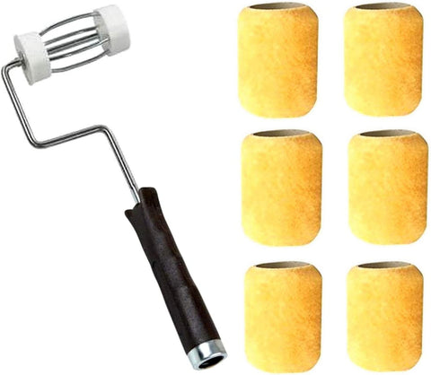 Value Set of ALAZCO 3" Mini Paint Roller (5-Wire Cage) Frame & 6 Covers for Painting Trims, Edges, Corners, Small Areas (Multi-Purpose 1/2'' Nap)
