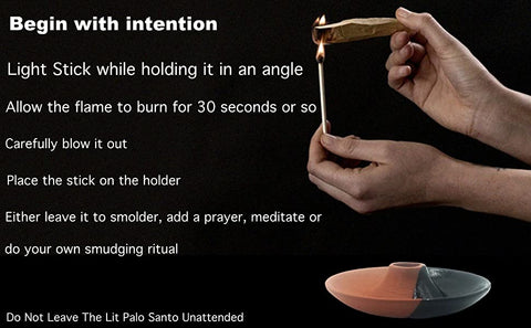 Premium Collection Clay Palo Santo Holder (Two-Tone, Black & Clay Holder)  and 5 Genuine Palo Santo Sticks Purification Kit Meditation Focus Healing 