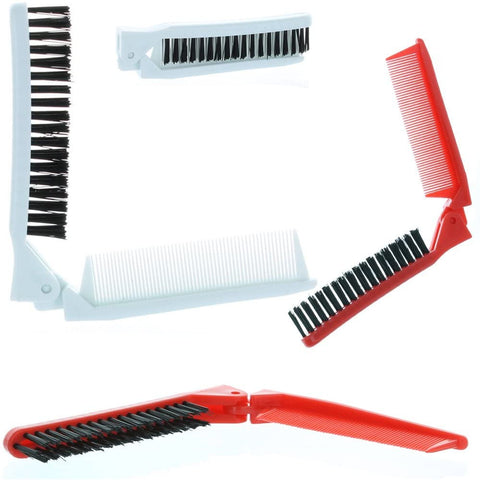 2pc ALAZCO  Folding Compact Travel Pocket HAIR BRUSH/COMB, 1 Red 1 White by Le Salon